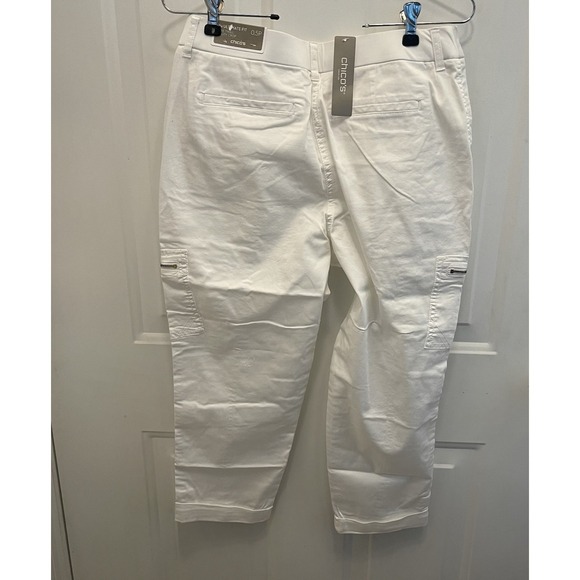 Chico's 0.5P 6P Woman's Ultimate Fit Luxe Twill Utility Crop Ankle Pants White - Picture 3 of 6